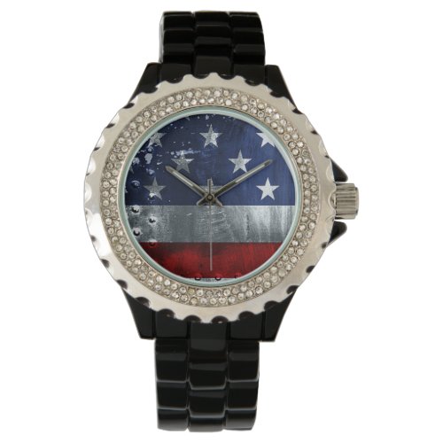 Industrial American Flag Patriotic wrist watch