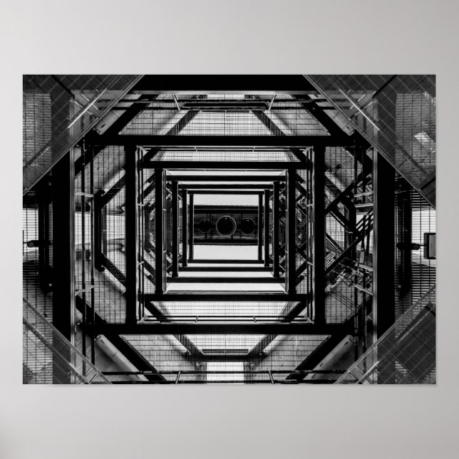Industrial Architecture Symmetry Black and White Poster (Front)