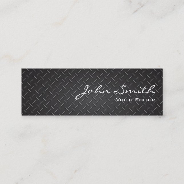 Industrial Black Metal Background Video Editor Mini Business Card (Front)