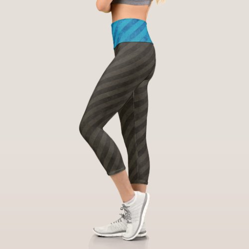 Industrial Blue and Steel Stripes Capri Leggings