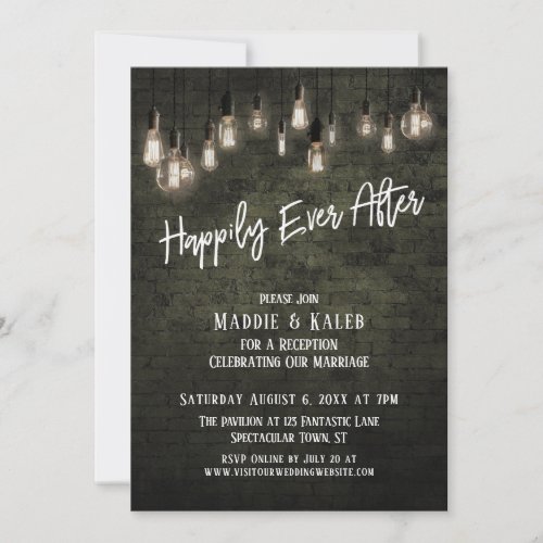 Industrial Brick Edison Lights Happily Ever After Invitation