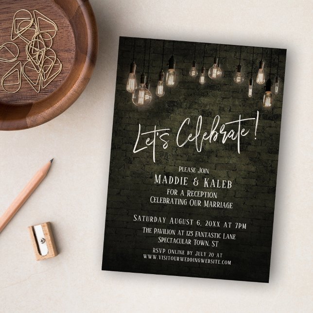 Industrial Brick & Edison Lights Let's Celebrate Invitation (Creator Uploaded)