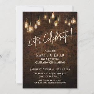 Industrial Brick Edison Lights Let's Celebrate Invitation