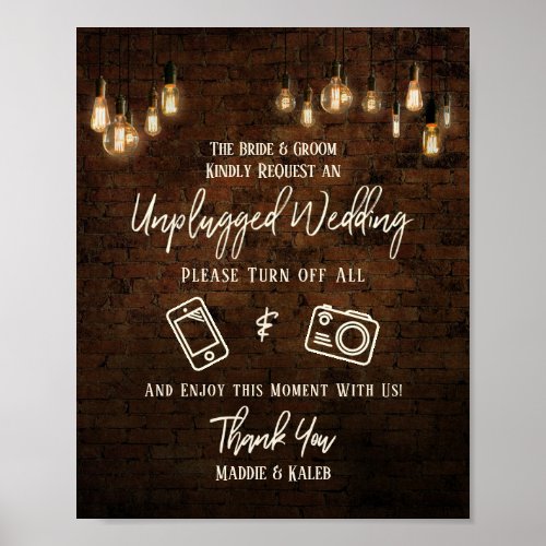 Industrial Brick Edison Lights Unplugged Wedding Poster