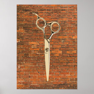 Industrial Brick Gold Scissor Hair Stylist Barber  Poster