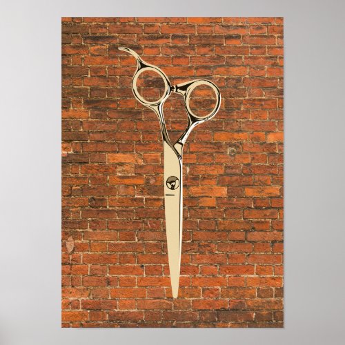 Industrial Brick Gold Scissor Hair Stylist Barber  Poster