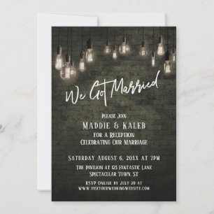 Industrial Brick with Edison Lights We Got Married Invitation