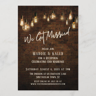 Industrial Brick with Edison Lights We Got Married Invitation