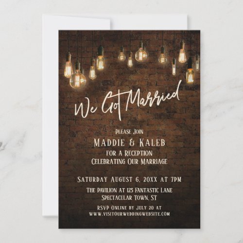 Industrial Brick with Edison Lights We Got Married Invitation