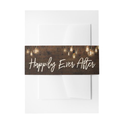 Industrial Bricks Edison Lights Happily Ever After Invitation Belly Band