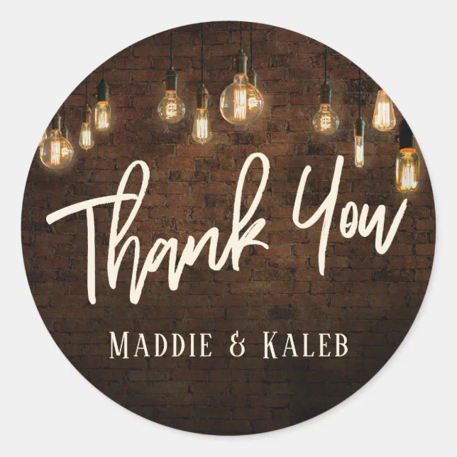 Industrial Bricks, Vintage Edison Lights Thank You Classic Round ...