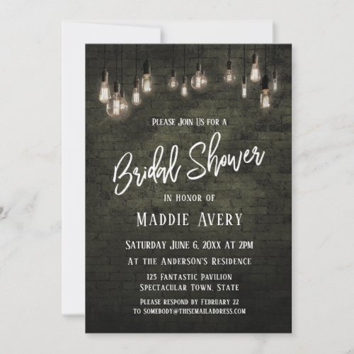 Industrial Bricks w Edison Lights Bridal Shower Invitation