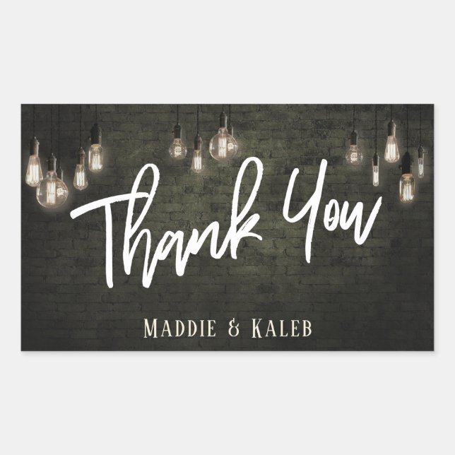 Industrial Bricks w/ Edison Lights Thank You Rectangular Sticker (Front)