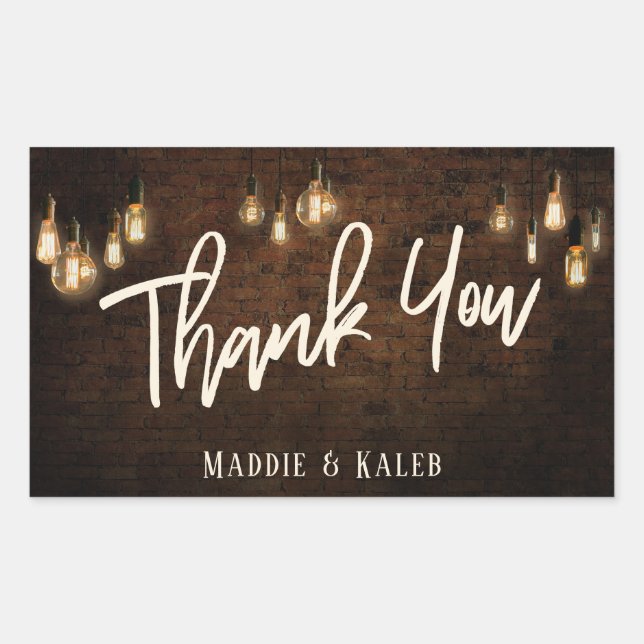 Industrial Bricks w/ Edison Lights Thank You Rectangular Sticker (Front)