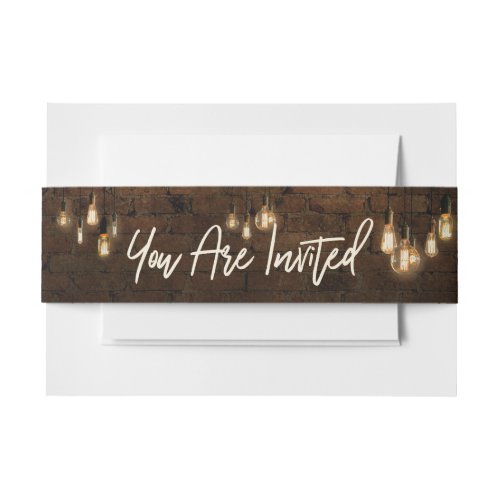 Industrial Bricks w Edison Lights You Are Invited Invitation Belly Band