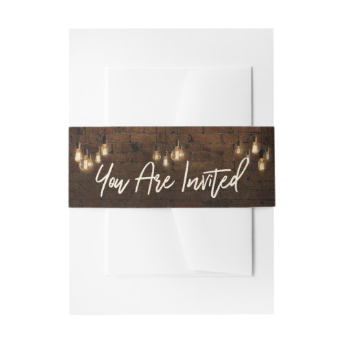 Industrial Bricks w Edison Lights You Are Invited Invitation Belly Band