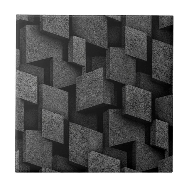 Industrial Brutalist Stone Black Silver Ceramic Tile (Front)