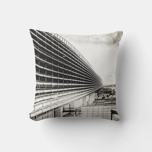 Industrial Building Black and White Throw Pillow (Front)
