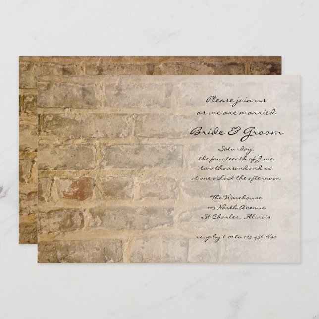 Industrial Chic Bricks Fade Wedding Invitation (Front/Back)