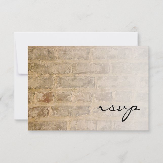 Industrial Chic Bricks Fade Wedding RSVP Card (Front)
