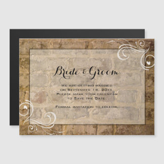 Industrial Chic Bricks Swirl Wedding Save the Date Magnetic Invitation