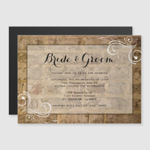 Industrial Chic Bricks Swirls Wedding Magnetic Invitation