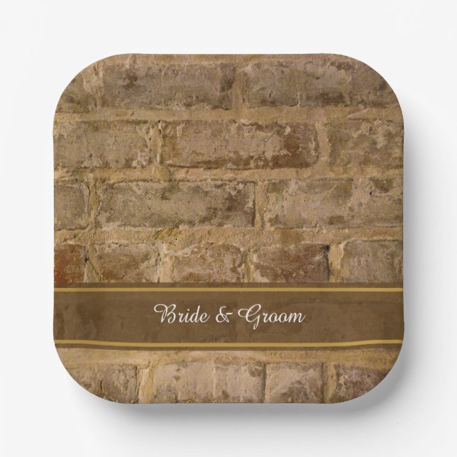 Industrial Chic Bricks Wedding Paper Plates (Front)