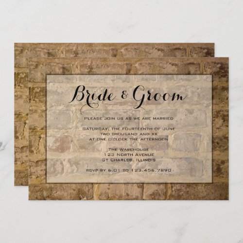 Industrial Chic Brown Bricks Wedding Invitation