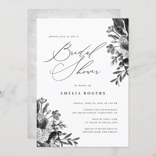 Industrial Chic Floral Calligraphy Bridal Shower Invitation