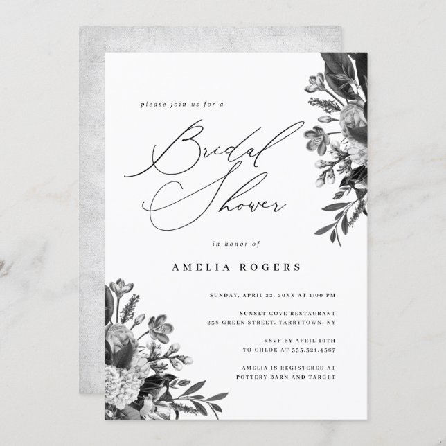 Industrial Chic Floral Calligraphy Bridal Shower Invitation (Front/Back)