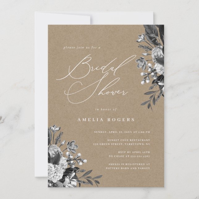 Industrial Chic Floral Rustic Kraft Bridal Shower Invitation (Front)