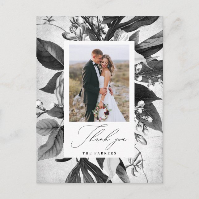 Industrial Chic Floral Thank You Photo Announcement Postcard (Front)