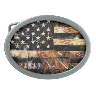 Industrial Construction Flag Sparks Belt Buckle
