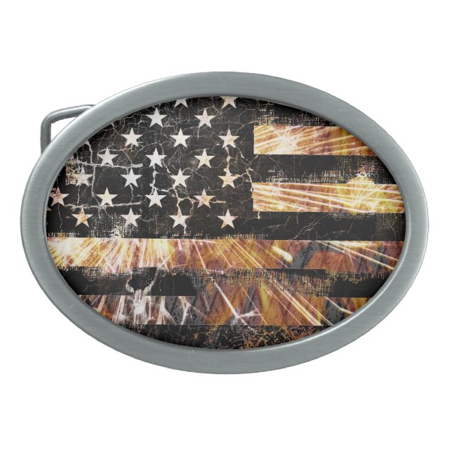Industrial Construction Flag Sparks Belt Buckle (Front)