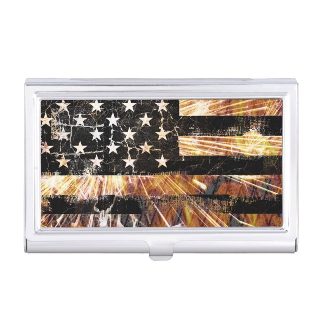 Industrial Construction Flag Sparks Business Card Case (Front)