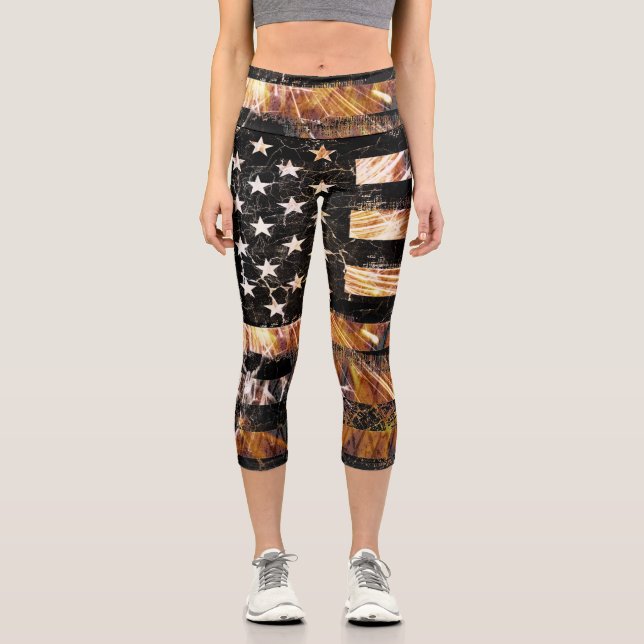 Industrial Construction Flag Sparks Capri Leggings (Front)