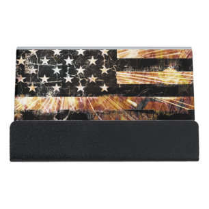 Industrial Construction Flag Sparks Desk Business Card Holder