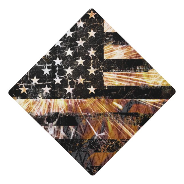 Industrial Construction Flag Sparks Graduation Cap Topper (Front)