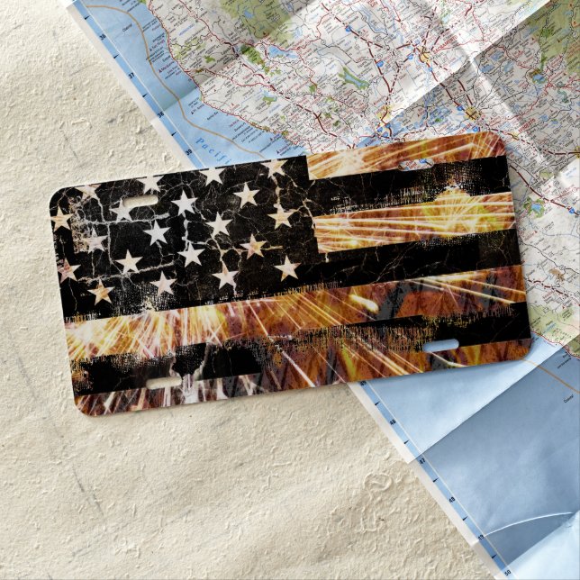 Industrial Construction Flag Sparks License Plate (In Situ)