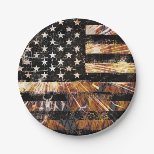 Industrial Construction Flag Sparks Paper Plates