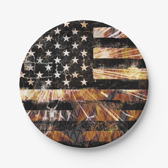 Industrial Construction Flag Sparks Paper Plates (Front)