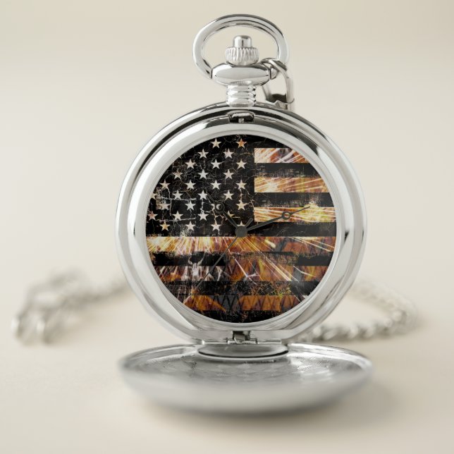 Industrial Construction Flag Sparks Pocket Watch (Inside)