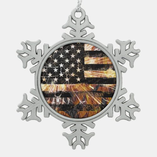 Industrial Construction Flag Sparks Snowflake Pewter Christmas Ornament