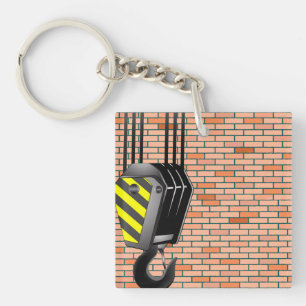 Industrial Crane Hook with Brick Wall Keychain