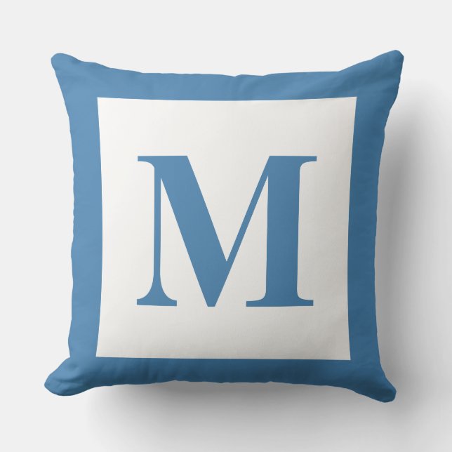 Industrial Decor Monogram Steel Blue Throw Pillow (Front)