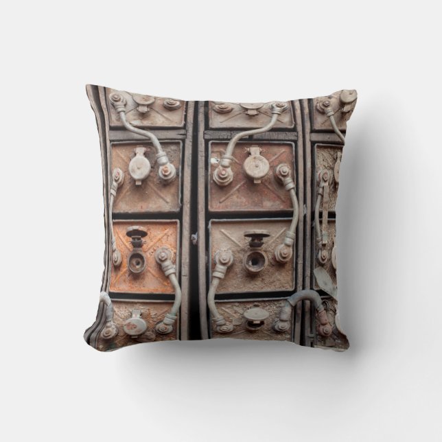 Industrial equipment in abandoned mine in Butte Throw Pillow (Front)