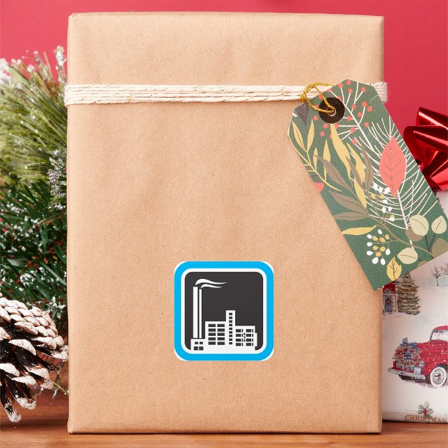 Industrial Factory Icon with Smokestacks Square Sticker (Creator Uploaded)