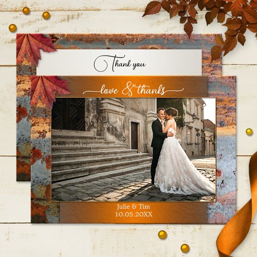 Industrial Fall Wedding Photo Love Thanks Card