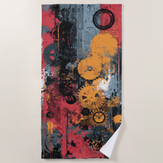 Industrial Gear Collage Urban Grunge Artwork Beach Towel