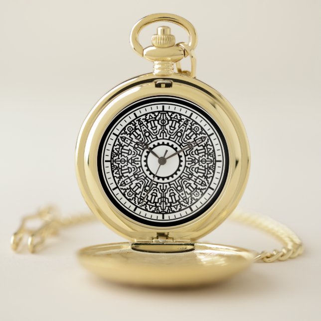 Industrial Geometric Emblem Pocket Watch (Inside)